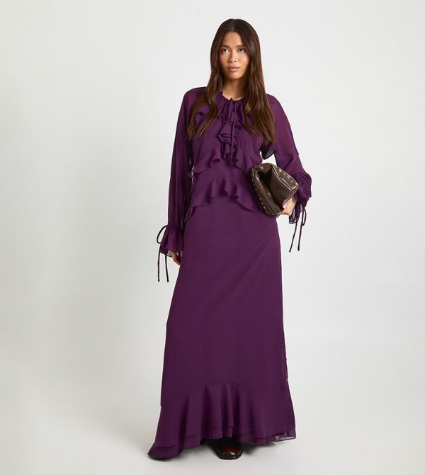 Ruffle Front Smock Maxi Dress