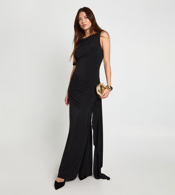 Asymmetric Trim Detail Maxi Dress