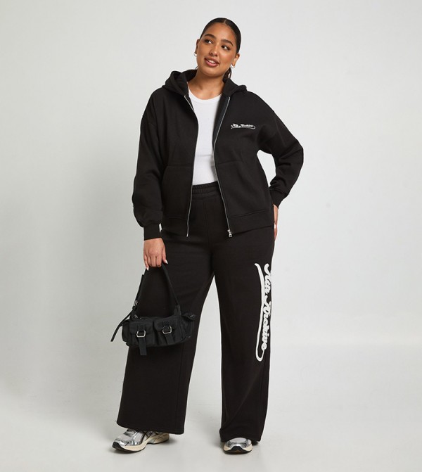 Curve Printed Elastic Waist Wide Leg Sweatpants