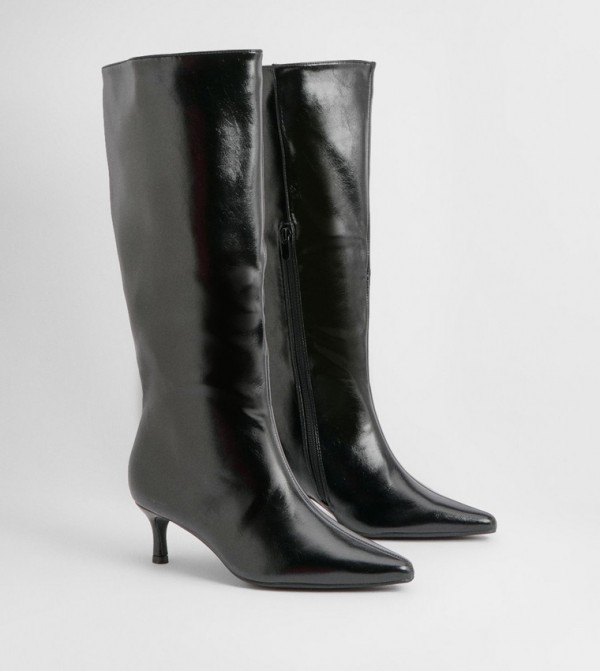 Pointed Toe Low Heel PU Knee High Boots