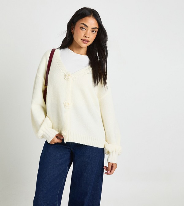 Flower Corsage Oversized Cardigan