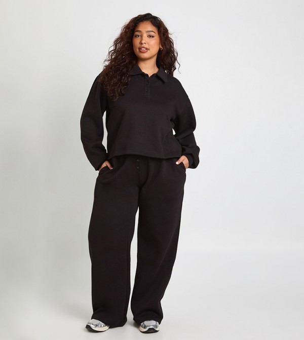 Curve Button Down Wide Leg Sweatpants