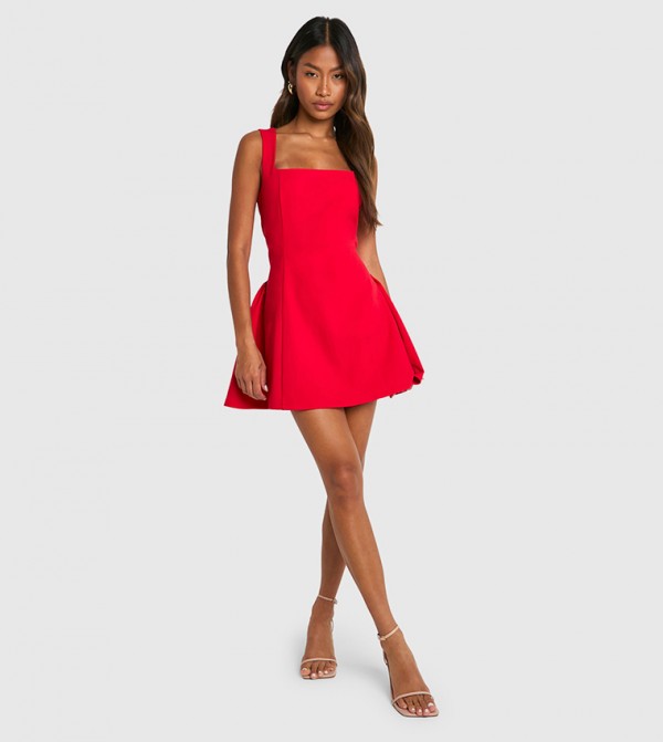 Square Neck Full Skirt Mini Dress