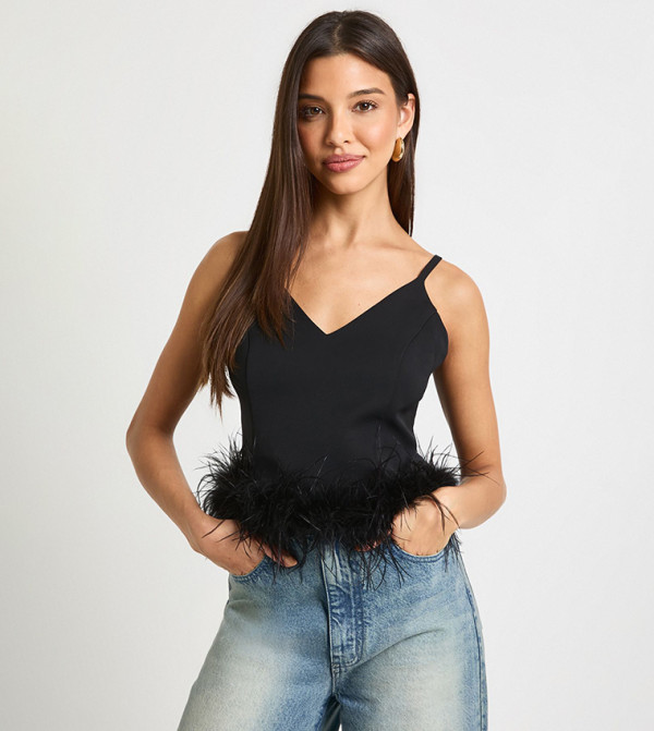 Feather Trim Cami Top