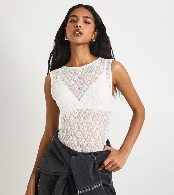 Lace Racer Neck Bodysuit