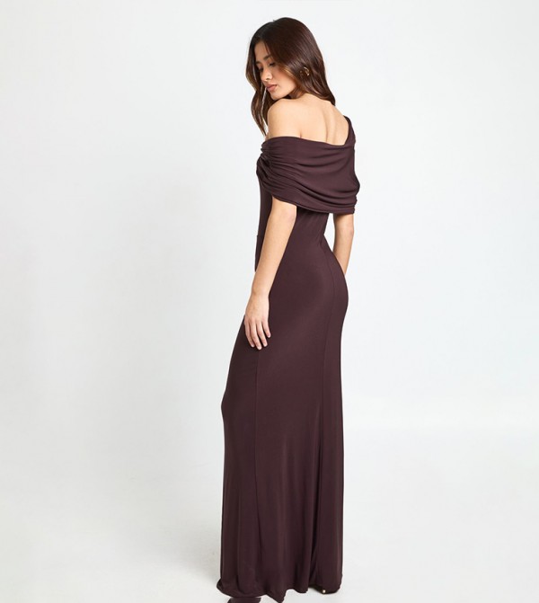 Twist Bardot Ruched Maxi Dress