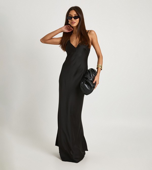 V-Neck Satin Maxi Slip Dress