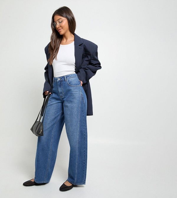 Mid Waist Twisted Seam Barrel Fit Jeans