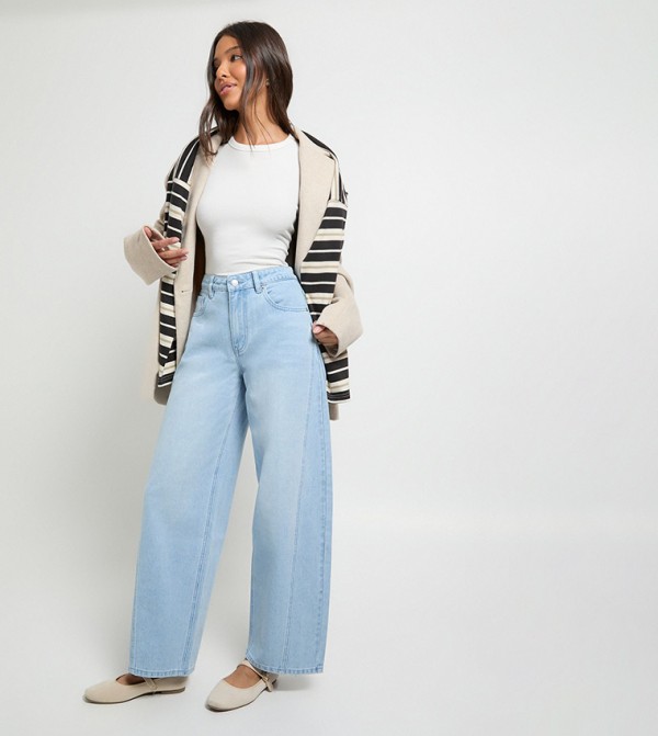 Mid Waist Twisted Seam Barrel Fit Jeans