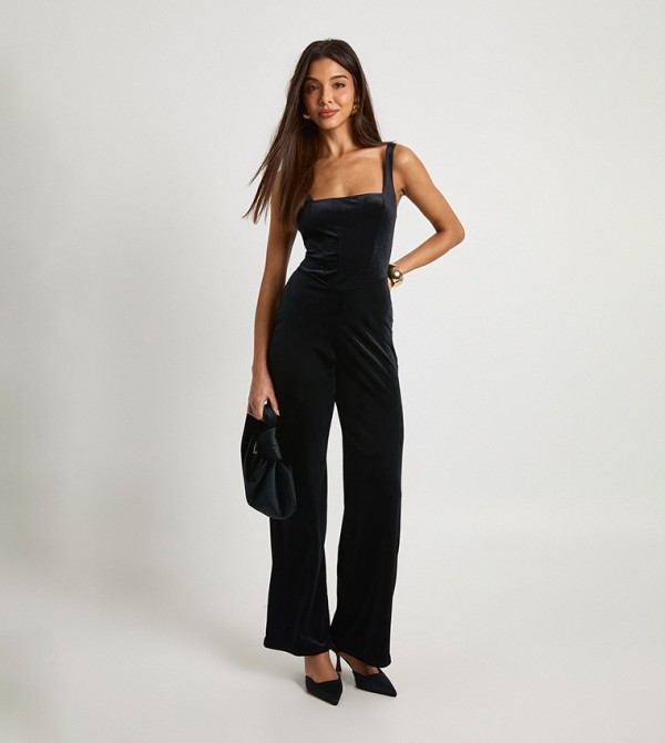 Velvet Square Neck Wide Leg Jumpsuit