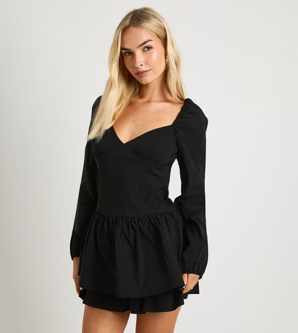 Frill Long Sleeves Milkmaid Mini Dress