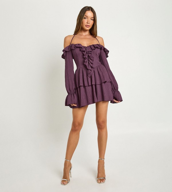 Crinkle Ruffle Layered Mini Dress