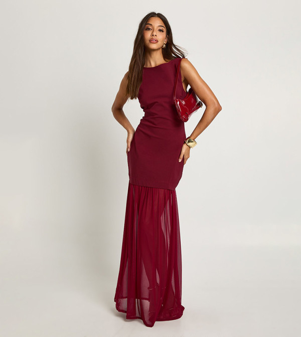 Sheer Hem Sleeveless Maxi Dress