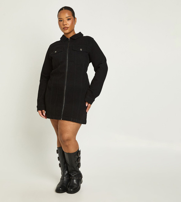 فستان جينز بسحاب للمقاسات الكبيرة 