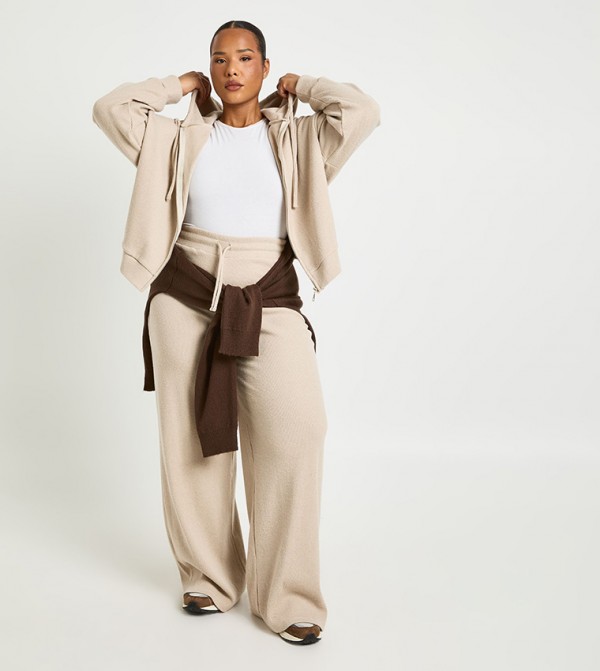 Curve Knitted Ribbed Wide Leg Sweatpants