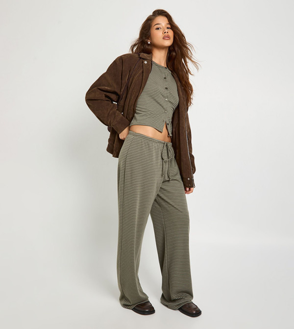 Striped Drawstring Waistband Wide Leg Trousers