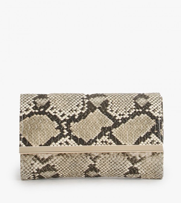 Snakeskin Print Fold Over Clutch Bag