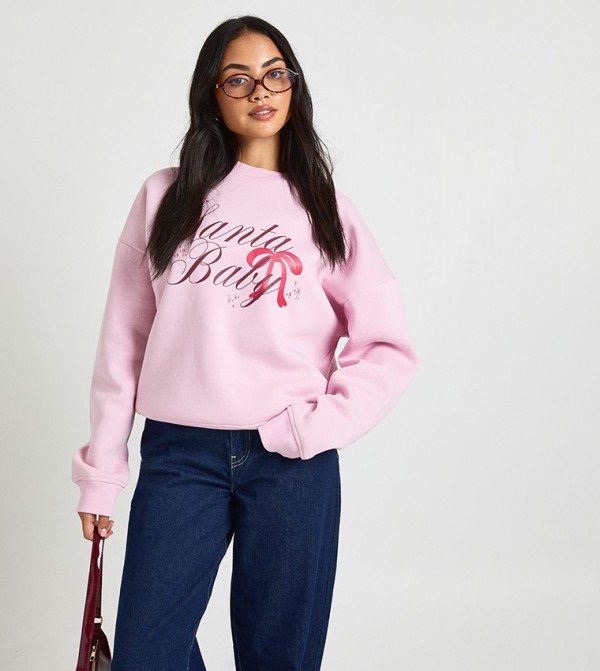 Santa Printed Oversized Sweatshirt