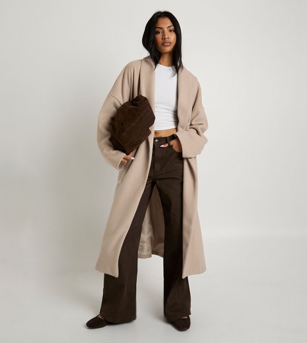 جاكيت شبه صوف اوفرسايز بحزام 