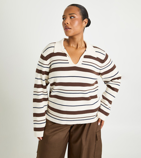 سويتر قميص محبوك بقبة بولو للمقاسات الكبيرة