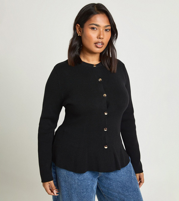 كارديغان محبوك بأزرار ذهبية للمقاسات الكبيرة 