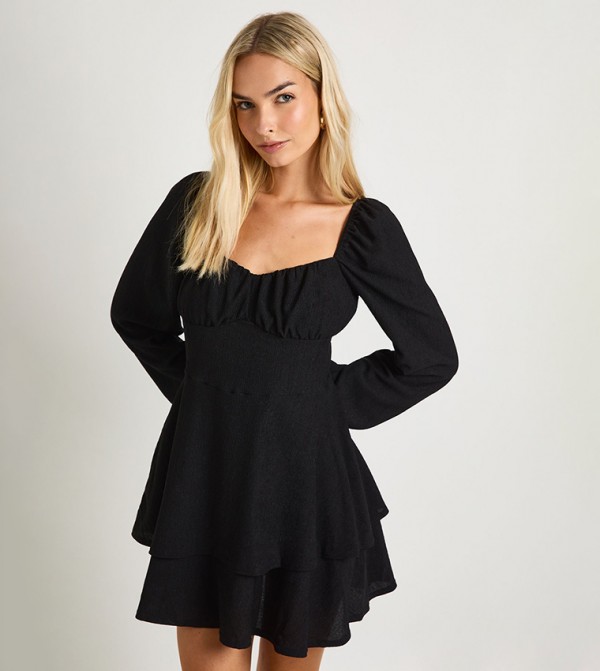 Textured Tiered Skater Mini Dress