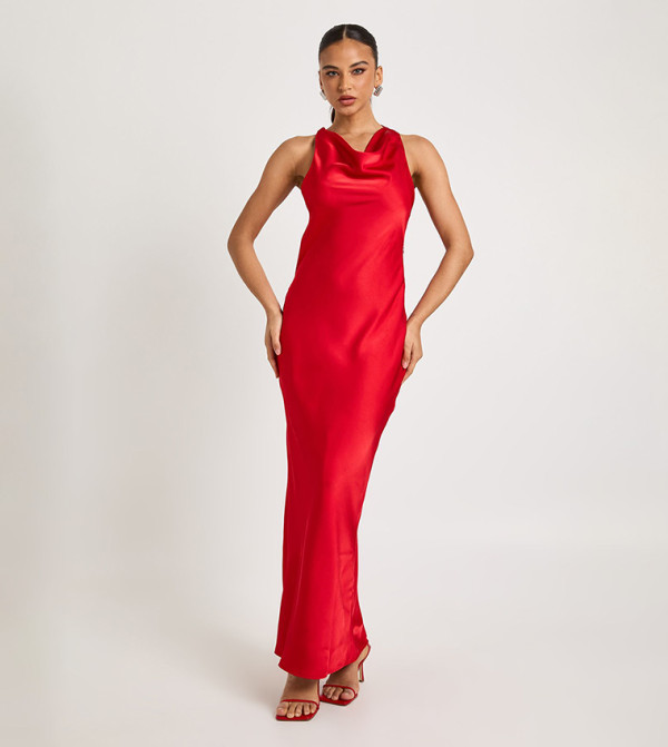 Drape Back Satin Maxi Dress