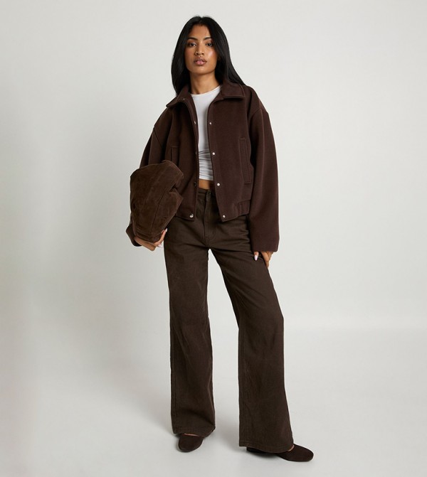 جاكيت بومبر شبه صوف بياقة 