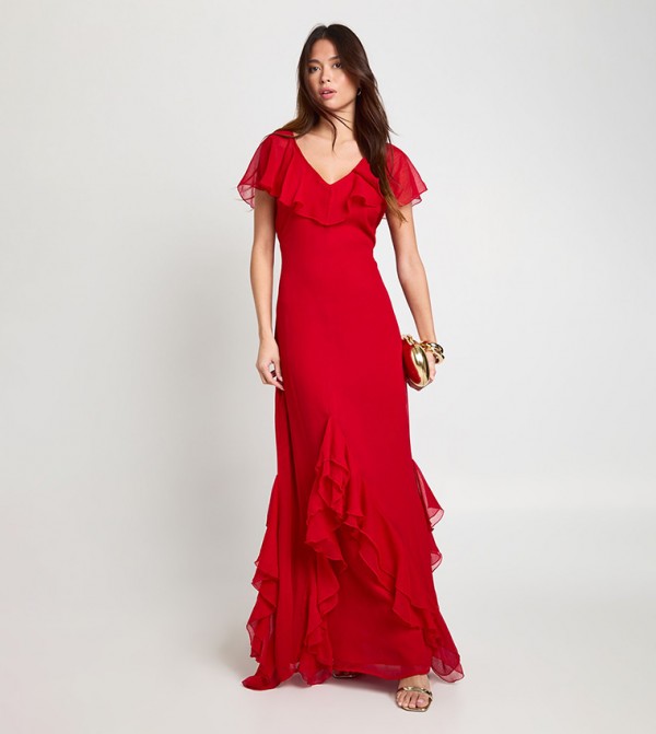 Ruffle Angel Sleeves Maxi Dress