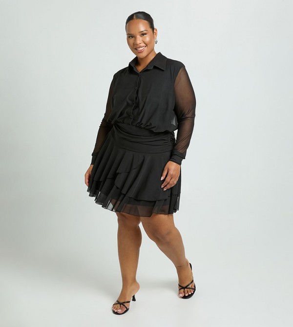 Curve Collared Drop Hem Mini Dress