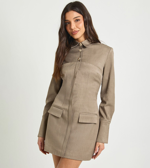 Tailored Double Layer Utility Mini Shirt Dress