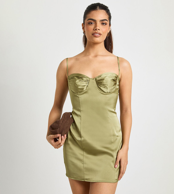 Ruched Cup Satin Mini Dress