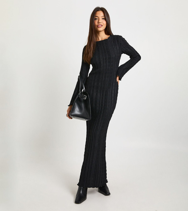 Textured Flared Sleeves Maxi Dress