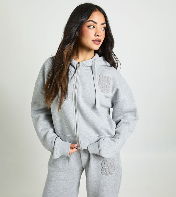 Ath Club Towelling Applique Boxy Fit Hooded Jacket