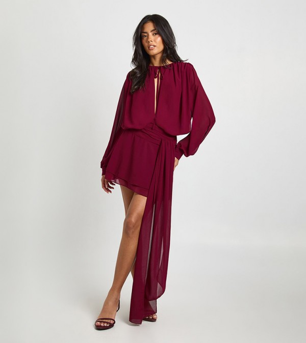 Printed Chiffon Ruched Drape Smock Mini Dress