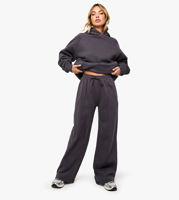 Petite Pintuck Detail Deep Waistband Wide Leg Sweatpants