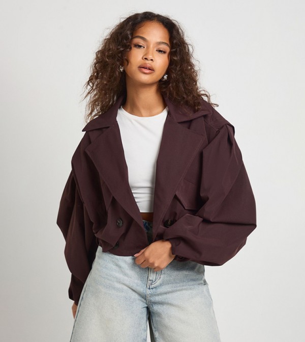 جاكيت ترنش قصير كم باف 