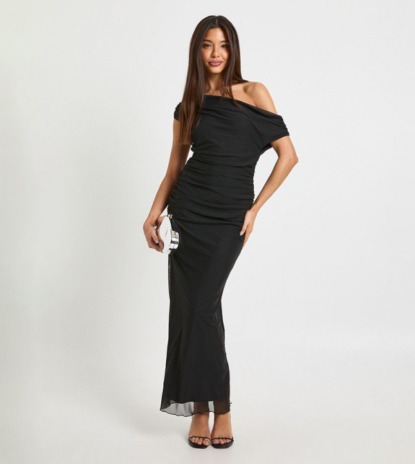Off Shoulder Mesh Maxi Dress