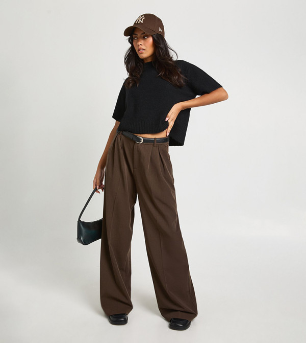 Pleated Detail Wide Leg Trousers