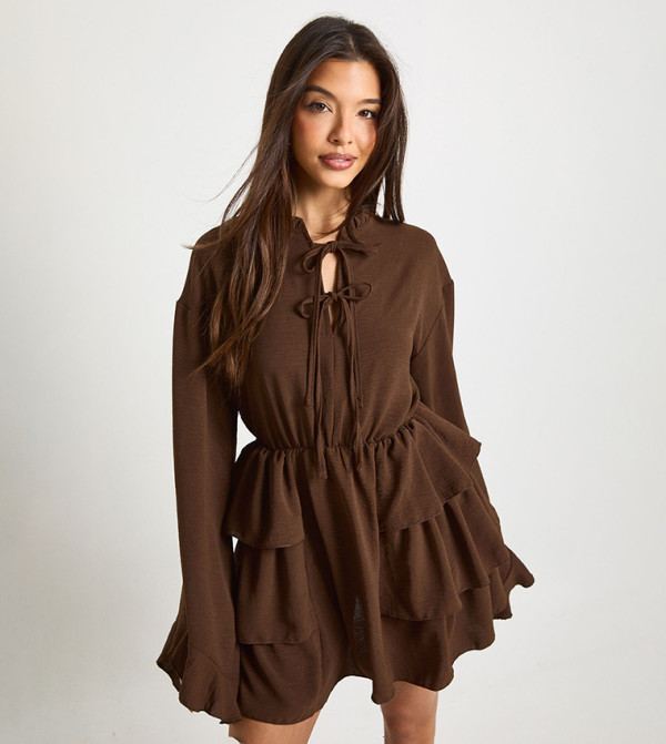 Hammered Pocket Detail Mini Shirt Dress