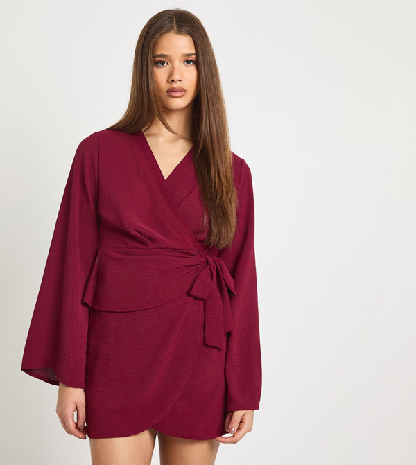 Hammered Wrap Front Mini Dress