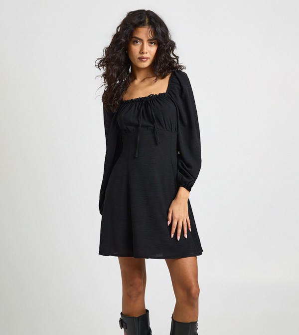 Hammered Volume Sleeves Milkmaid Mini Dress