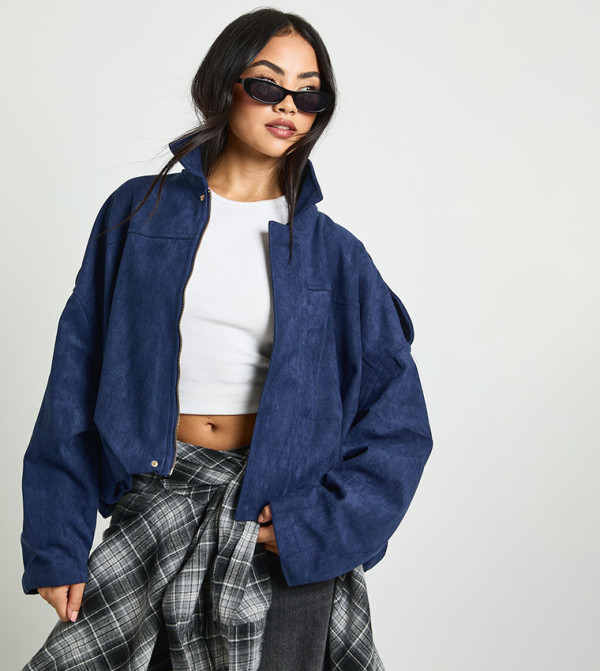 Faux Suede Bomber Jacket