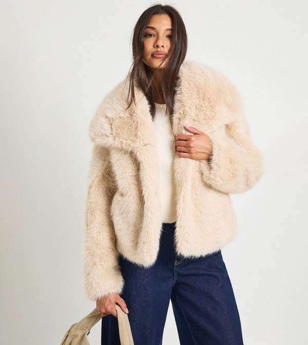 Faux Fur Oversized Collar Jacket