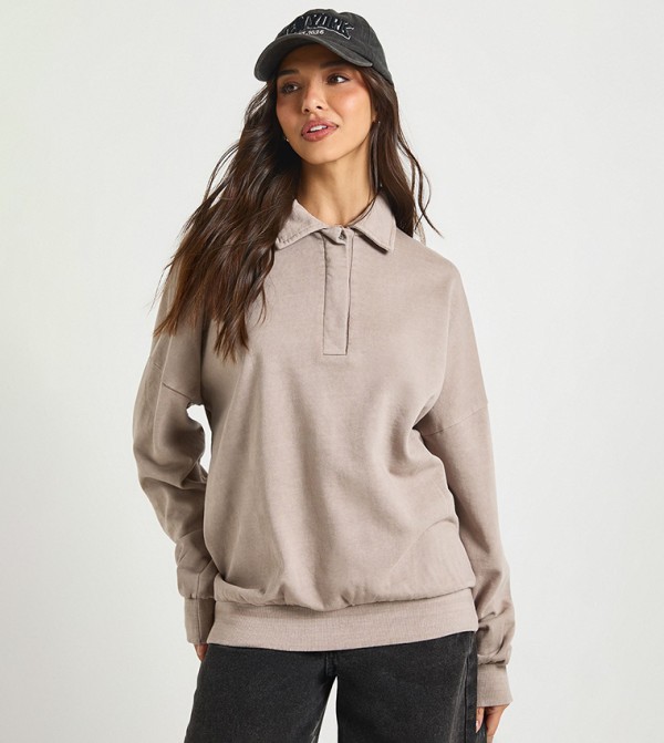 Washed Long Sleeves Rugby Sweatshirt