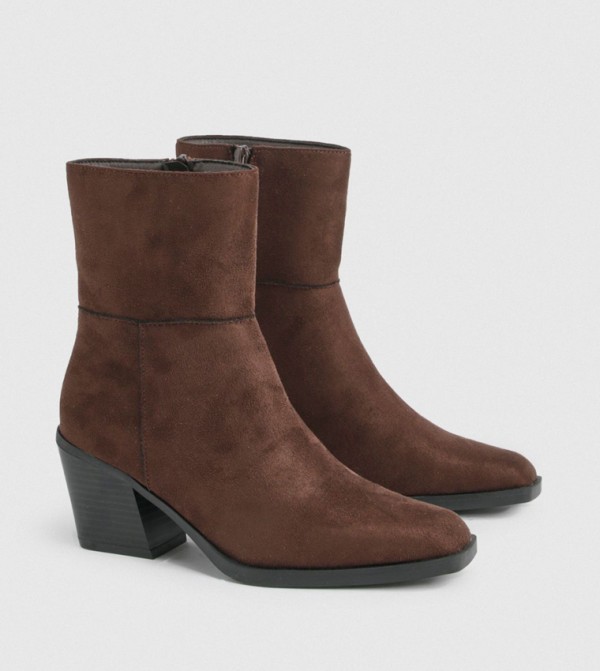 Faux Suede Low Block Heeled Ankle Boots