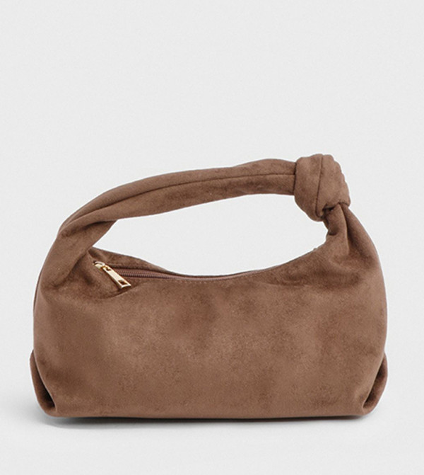 Faux Suede Knot Handle Grab Bag