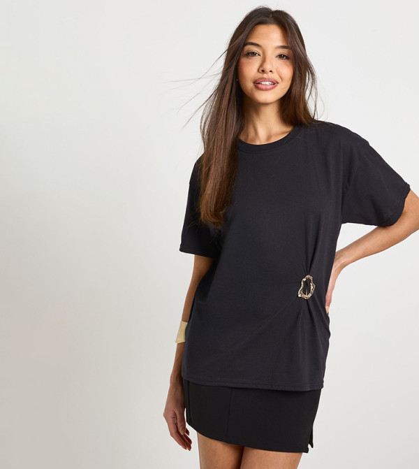 Ring Trim Gathered T-Shirt