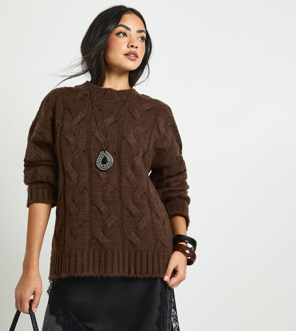 Drop Shoulder All Over Cable Oversized Knitted Jumper