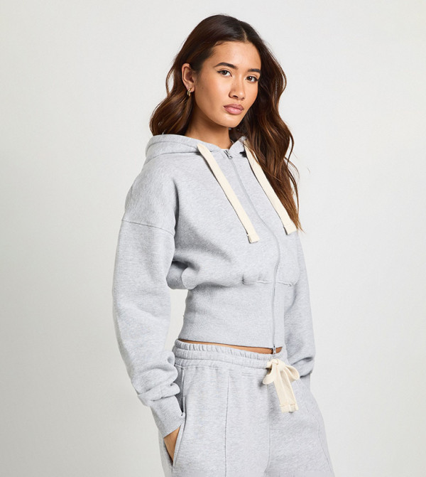 Contrast Drawcord Double Zip Hooded Jacket